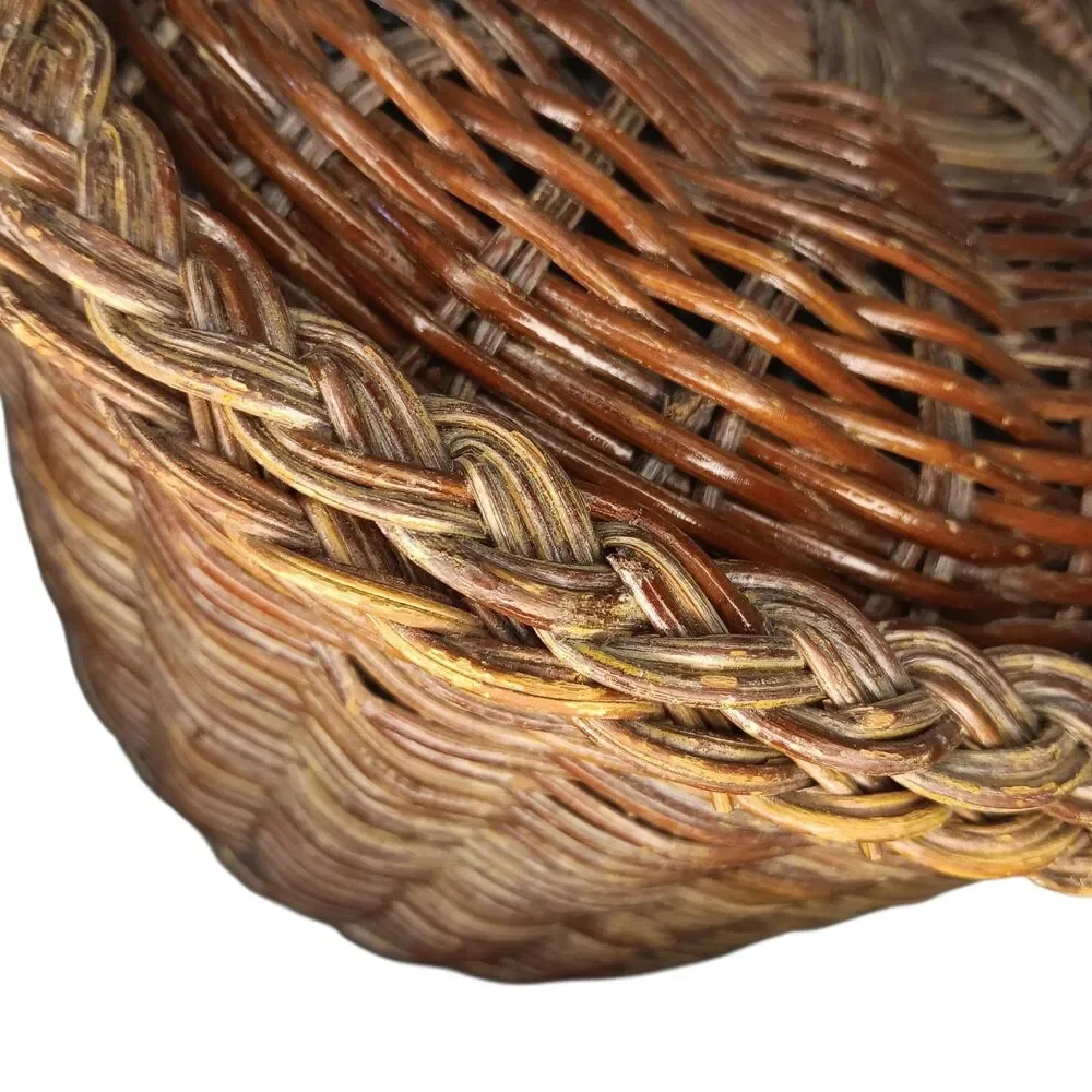 Vintage Wicker Rattan Basket With Lid Reddish Brown 12